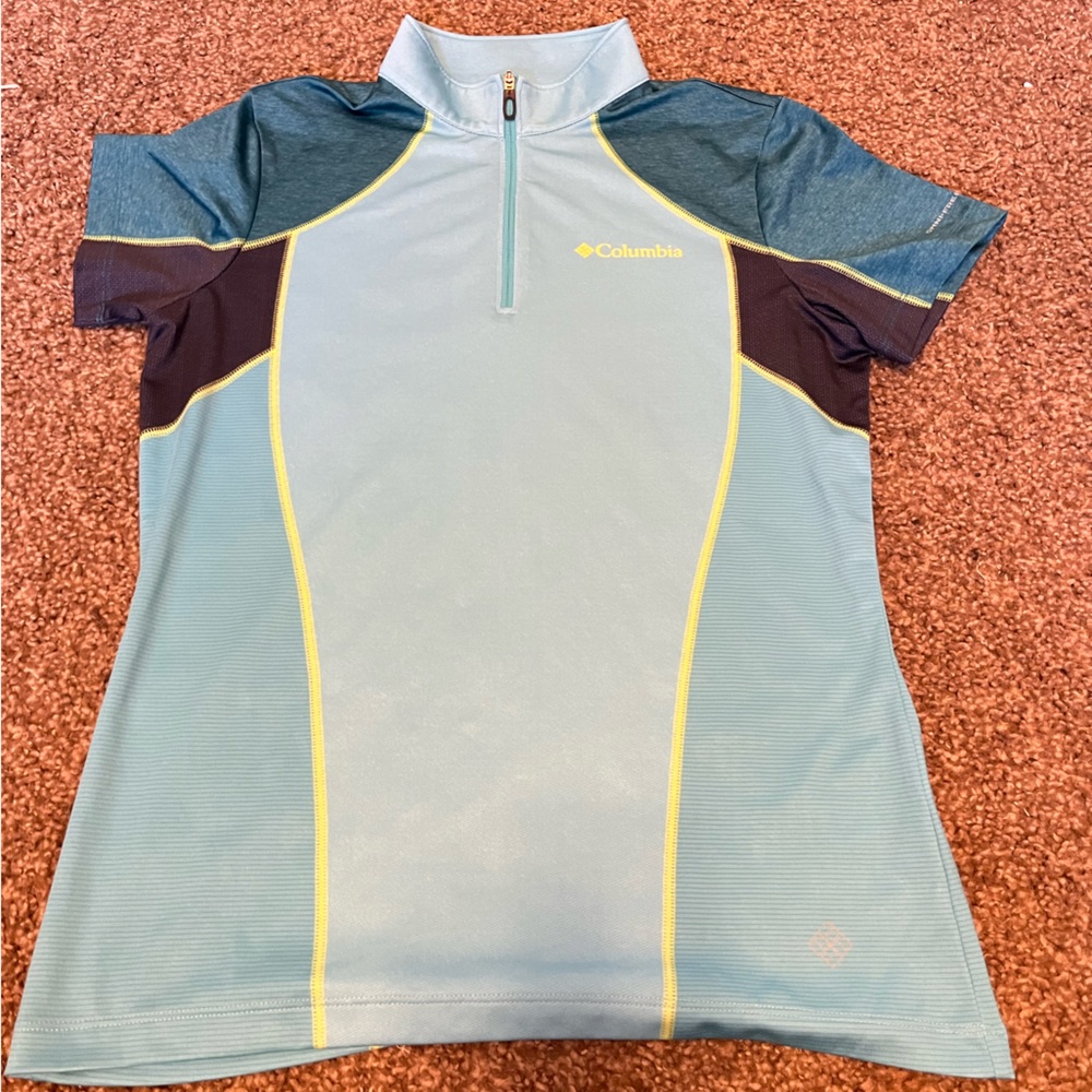 Turquoise Columbia quarter zip T-shirt w collar